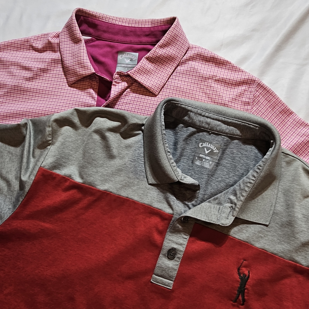 Callaway Opti-Dry Golf Polos - Lot Of 2 Shirts - Red and Pink Men's Large